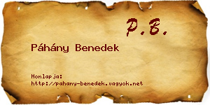 Páhány Benedek névjegykártya